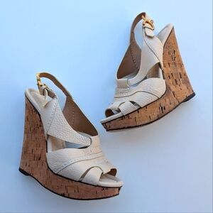 Chloe Cream Wedges with Tan Cork Heel